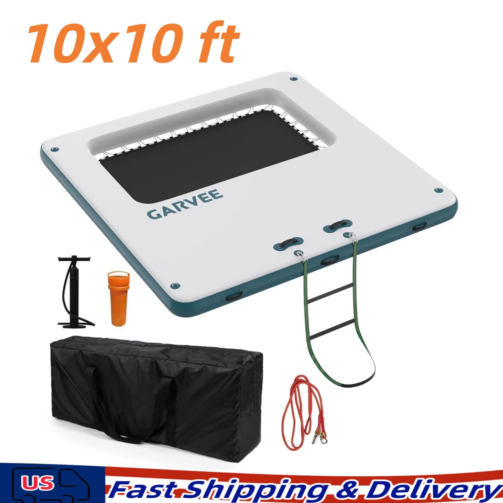 10x10FT Inflatable Floating Dock Floating Water Dock Raft Platform Mat w/Ladder
