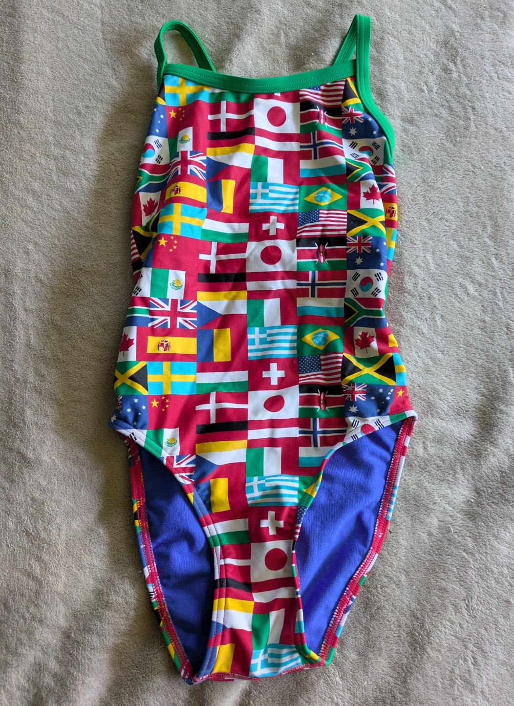 SPORTI International Flags One Piece Swimsuit Girls Youth 26 Swim Suit Red Green