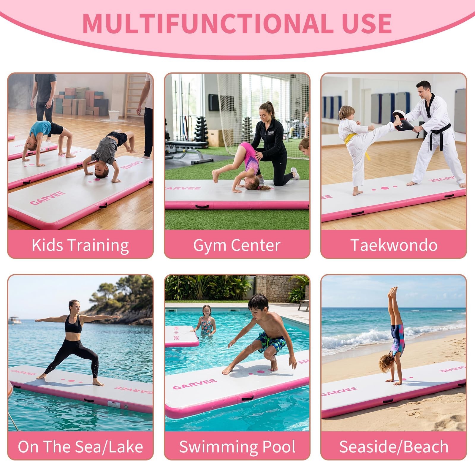 9.8ft Inflatable Gymnastics Air Track Mat w/Electric Air Pump for Kids, Pink