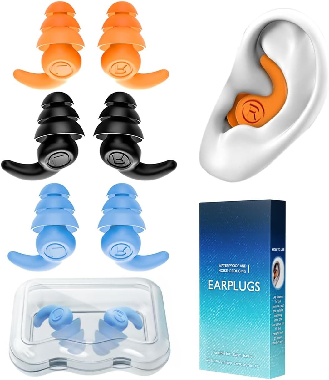 Waterproof Swimming Ear Plugs for Adults, 3 Pairs Reusable Silicone Swimmer E…