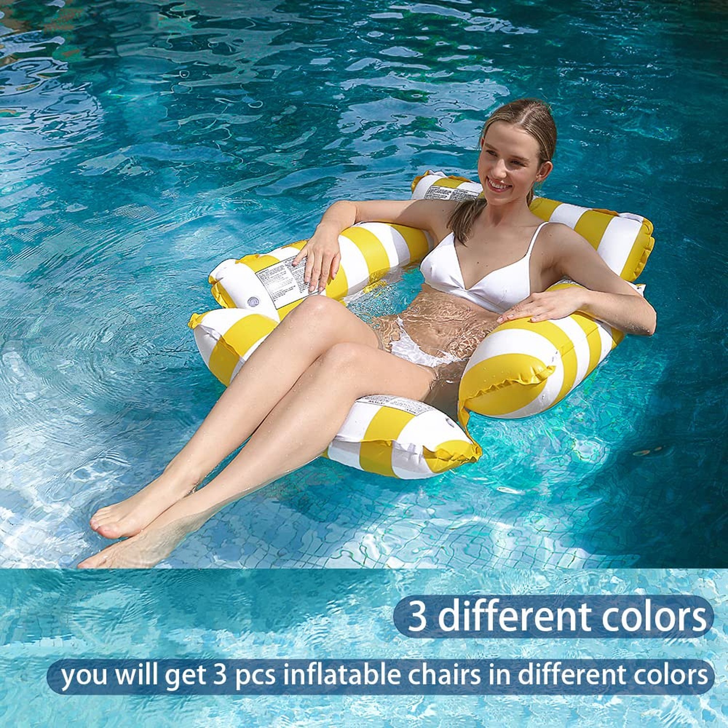 3 Pack Inflatable Pool Chair Float, Water Hammock Lounge Chair, Multi-Purpose…