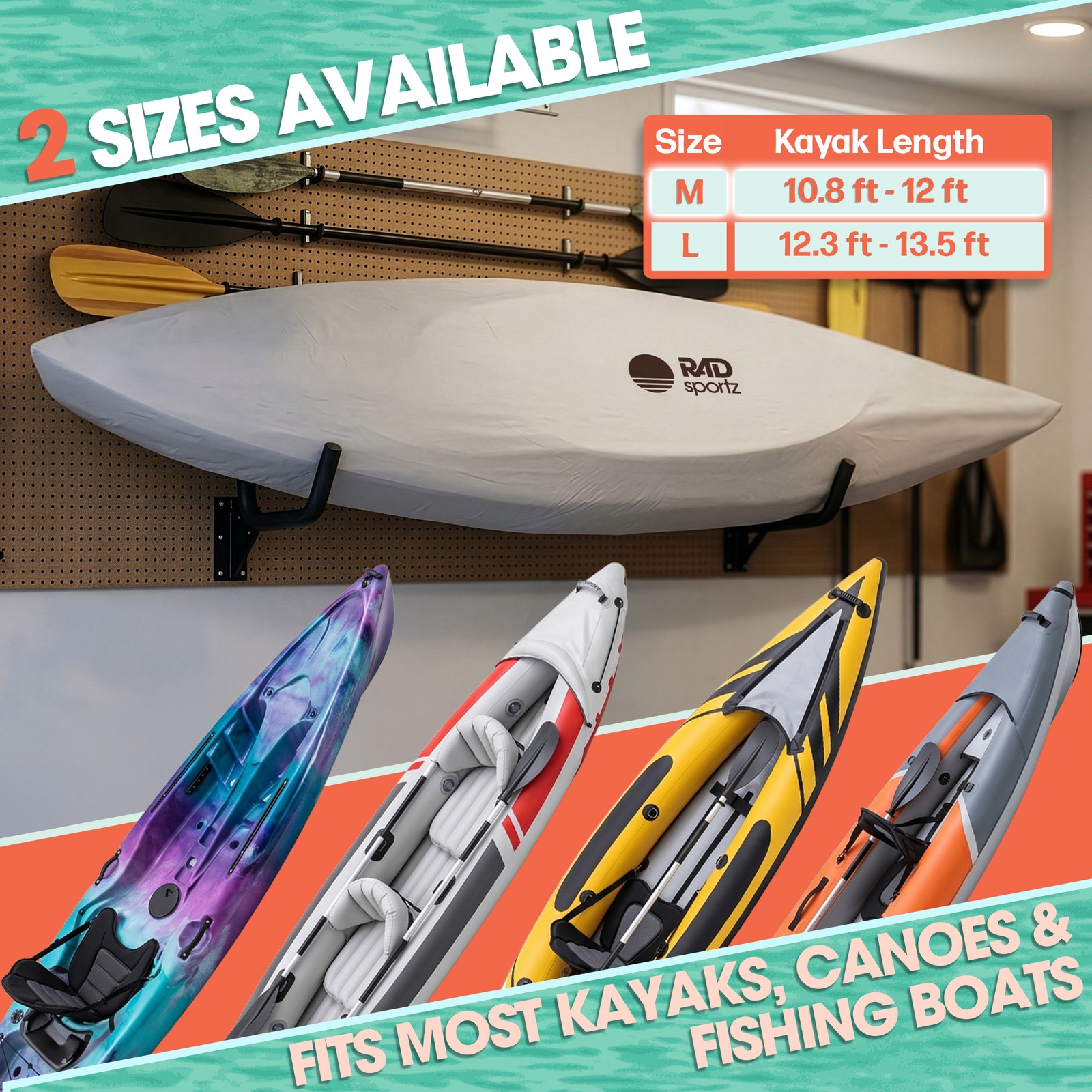 RAD Sportz Kayak Cover for 10.8 to 12ft Canoe, Paddle Board, SUP or Boat