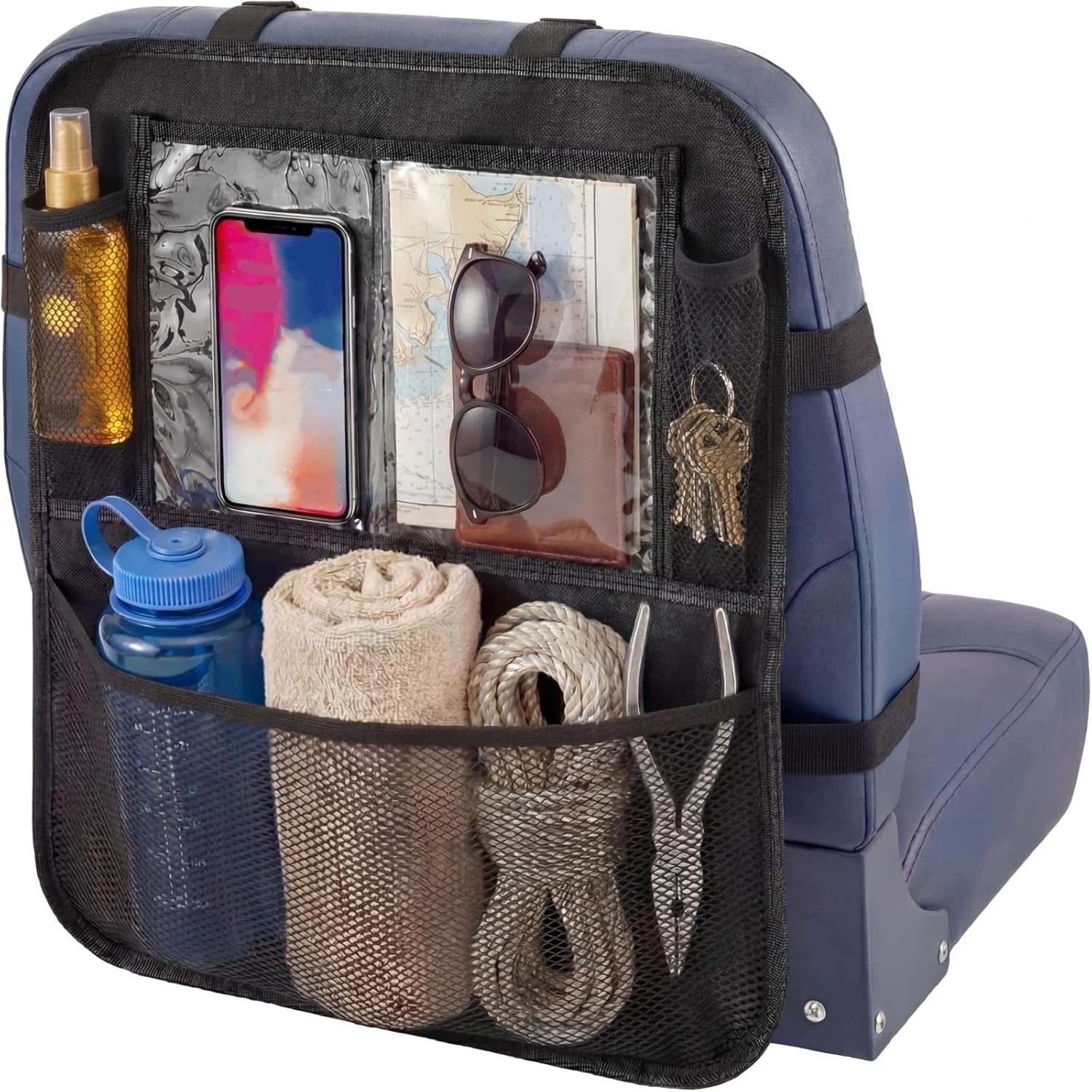 Boat Seat Organizer – Waterproof Marine Storage Bag with Large Mesh Pockets