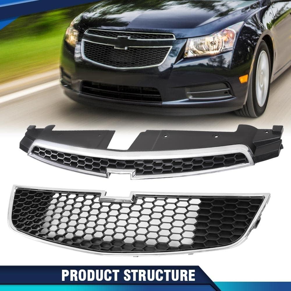 Front Bumper Upper & Lower Grille Pair Fit Chevy Cruze 2011-2014 | Front Bumper
