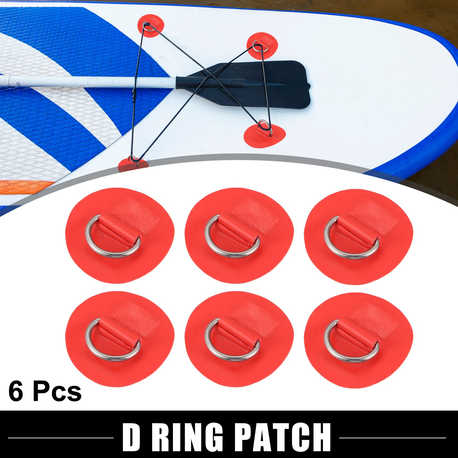 6pcs 6cm Red D Ring Patch PVC Stainless Steel Round Shape Pad for Surfboard
