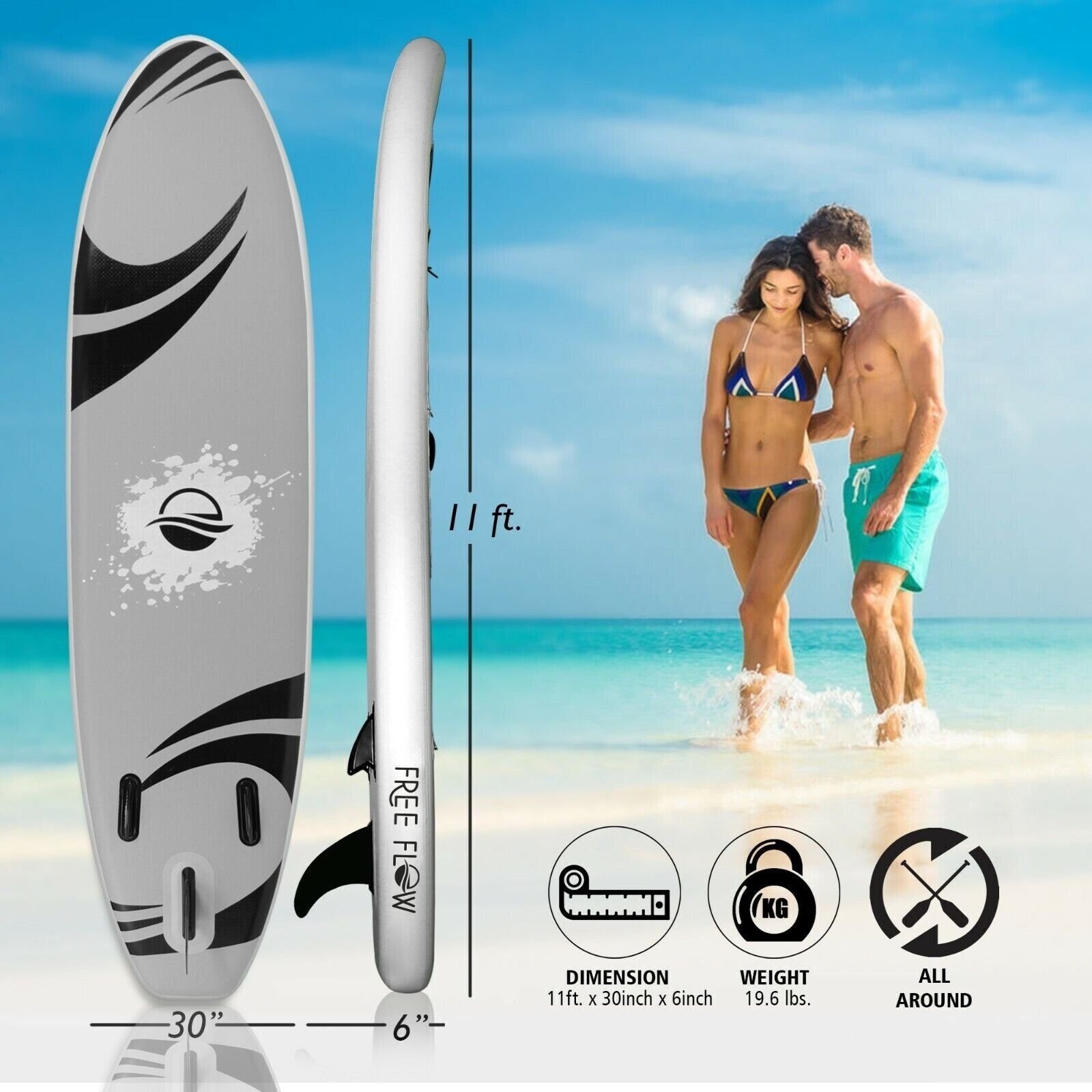 Serene-Life SLSUPB08 11 FT Inflatable Stand Up Paddle Board (SUP) W/ Accessories