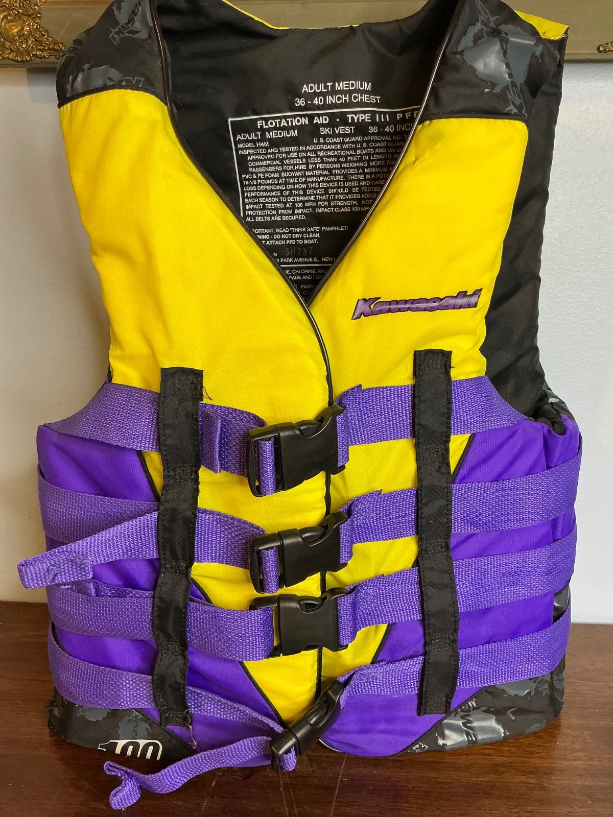 VTG Kawasaki Jet Ski Life Jacket Adult M Purple Yellow Water Ski Boating Vest