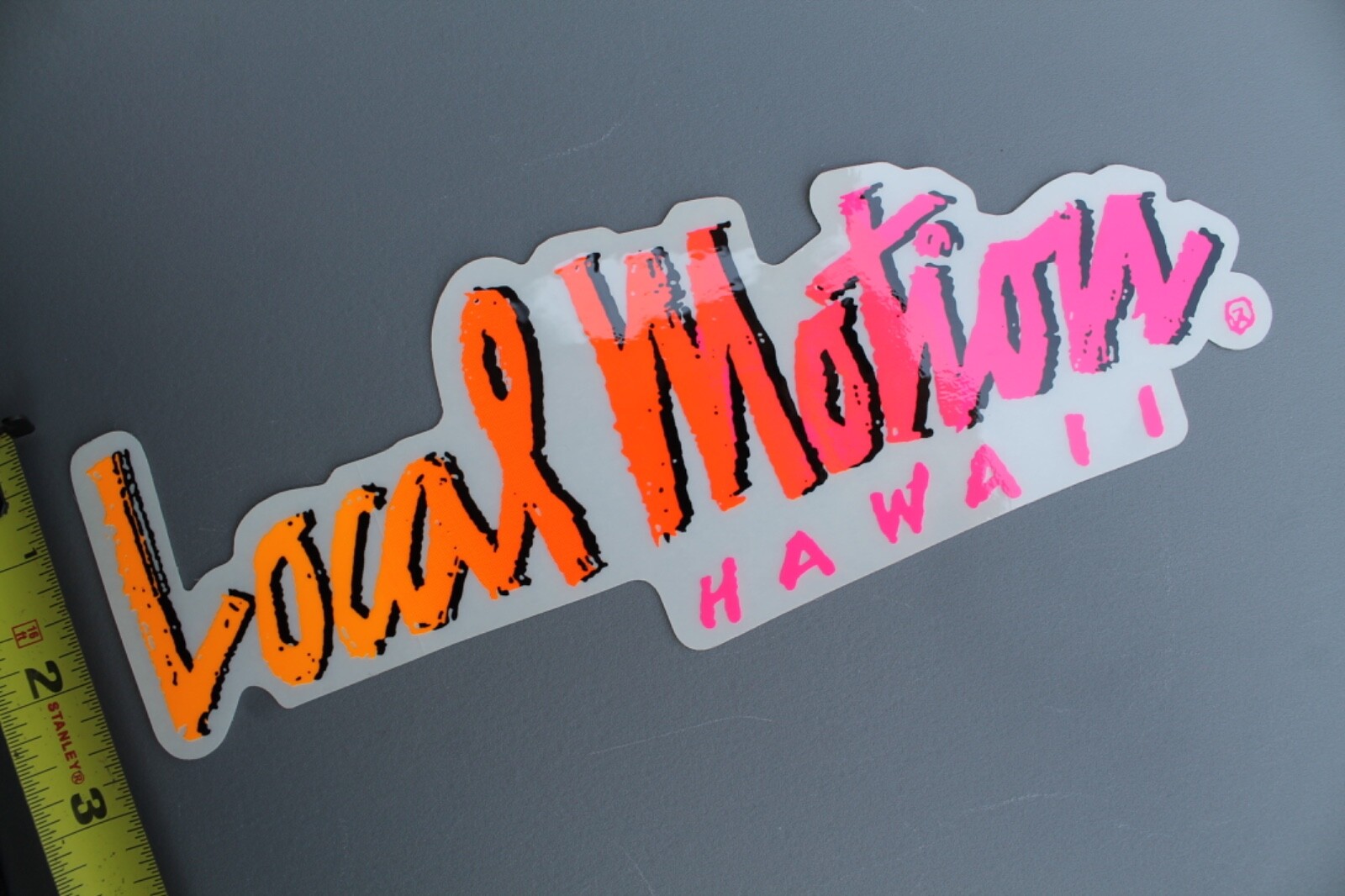 LOCAL MOTION Hawaii Clear Neon Orange Pink Fade 80’s Vintage Surfing STICKER