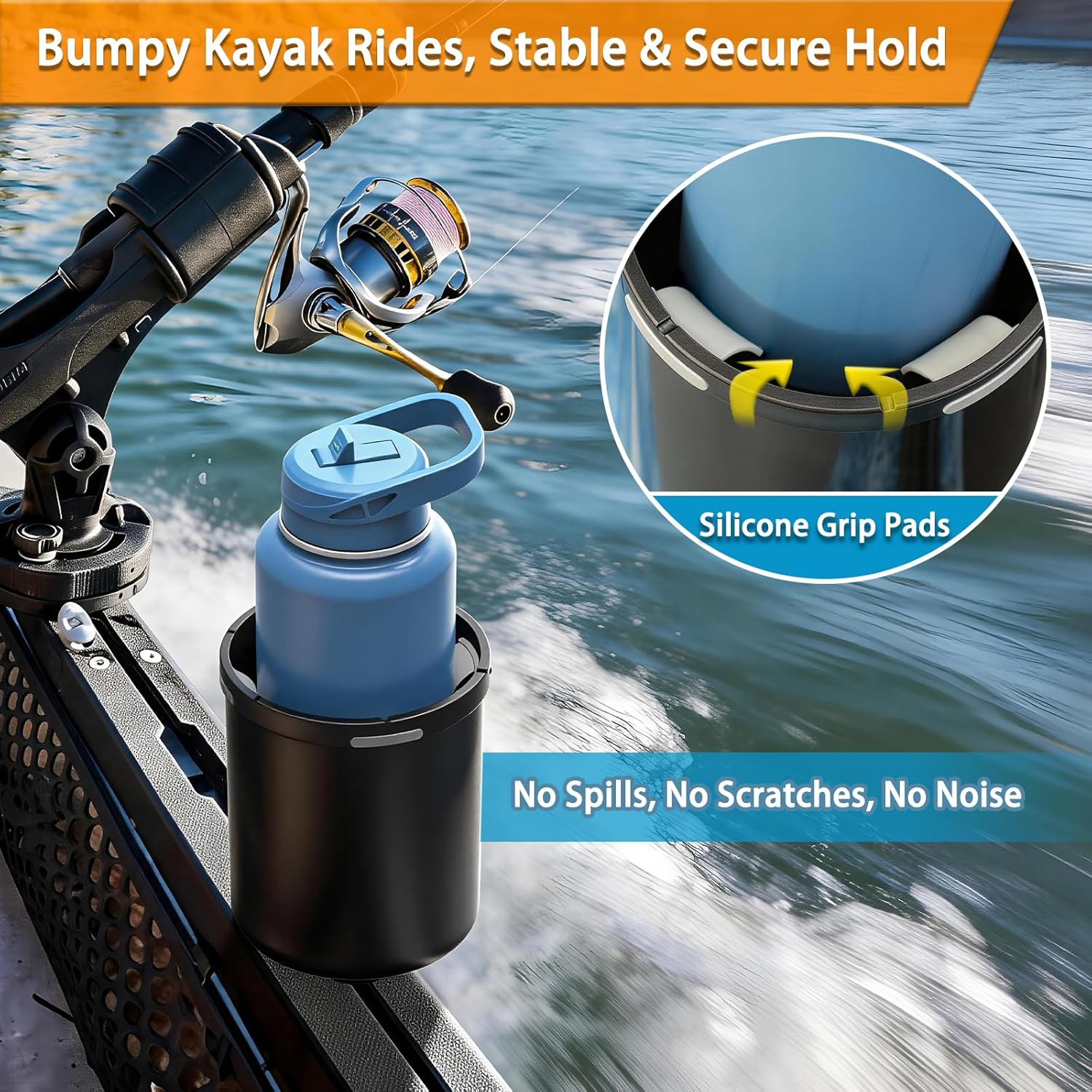 Upgraded Kayak Cup Holder with Track & Clamp Mount, 360° Adjustable Cup Holder F