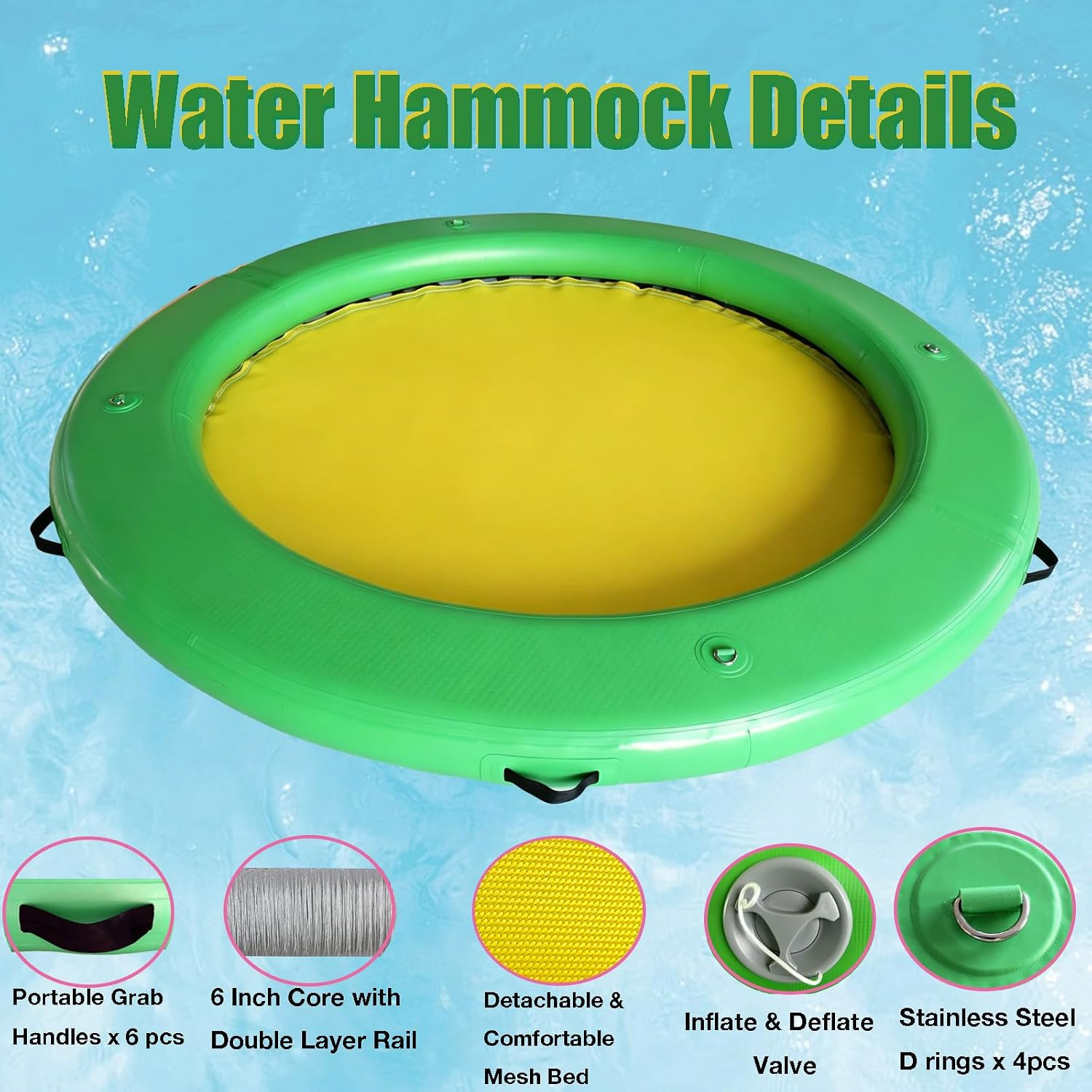 Water Hammock Inflatable Dock, 4Ft/6Ft/8Ft Floating Raft Circular Water Island,