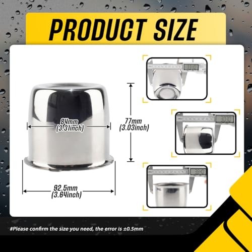 2Pcs 3.31″ Push Through Wheel Center Caps Stainless Trailer Hub Cap for Truck