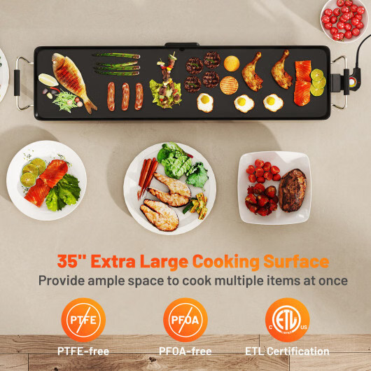 Costway 35 Inch Large Electric Griddle Nonstick BBQ Grill with Adjustable Temper