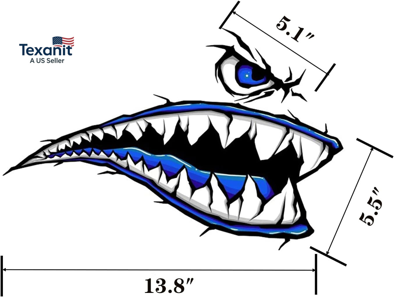 2Pcs Shark Teeth Mouth Kayak Stickers，Kayak Decals Waterproof DIY Funny Graphics