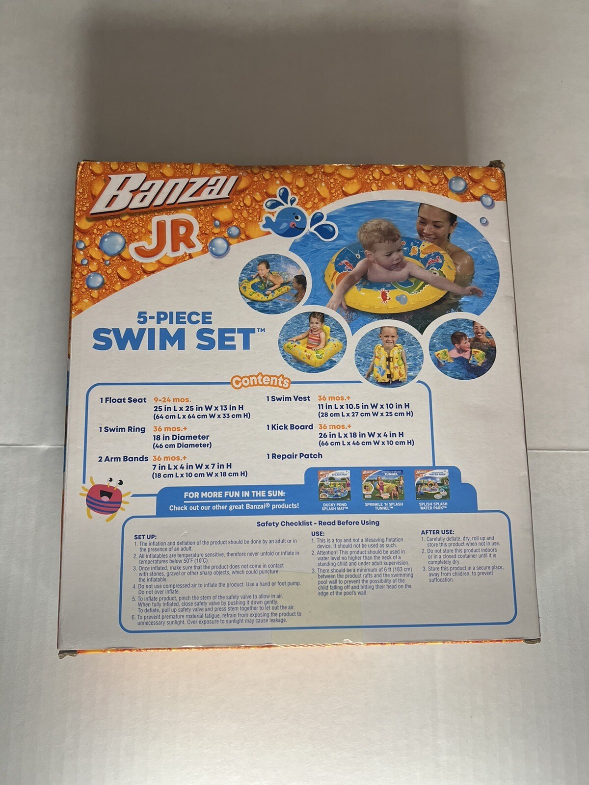 BANZAI JR. 5-PIECE SWIM SET W/ 5 SWIM STARTER ESSENTIALS 9-36 MONTHS NEW IN BOX
