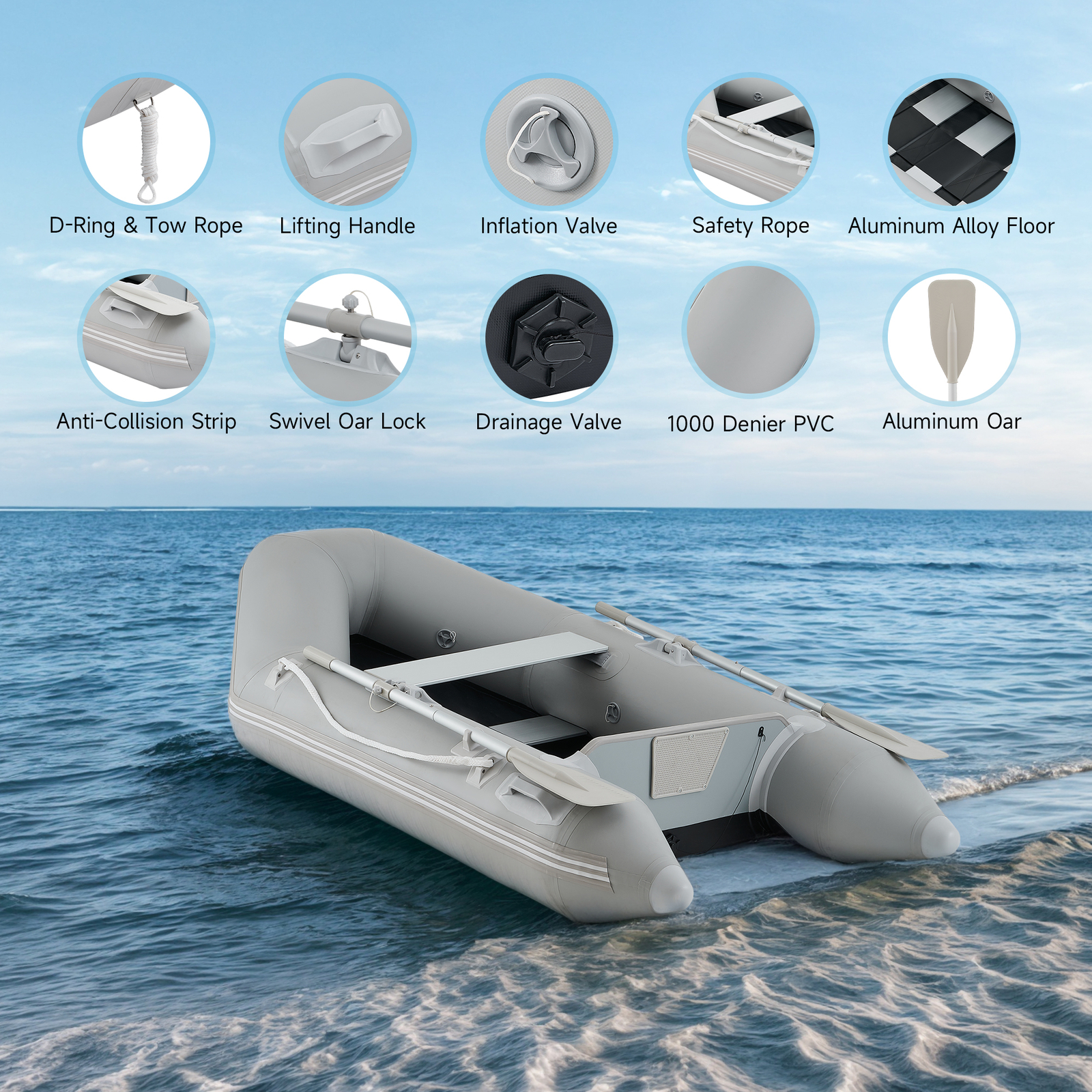 7.5ft Inflatable Boat Dinghy Tender Pontoon Rescue&Dive Boat Fishing Boat White