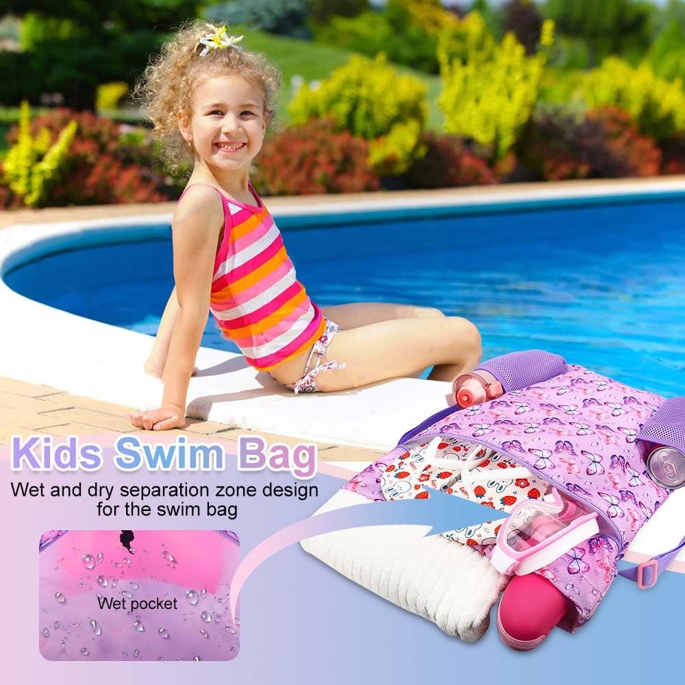 Butterfly Drawstring Backpack for Girls Waterproof Swim Bag with Water Bottle
