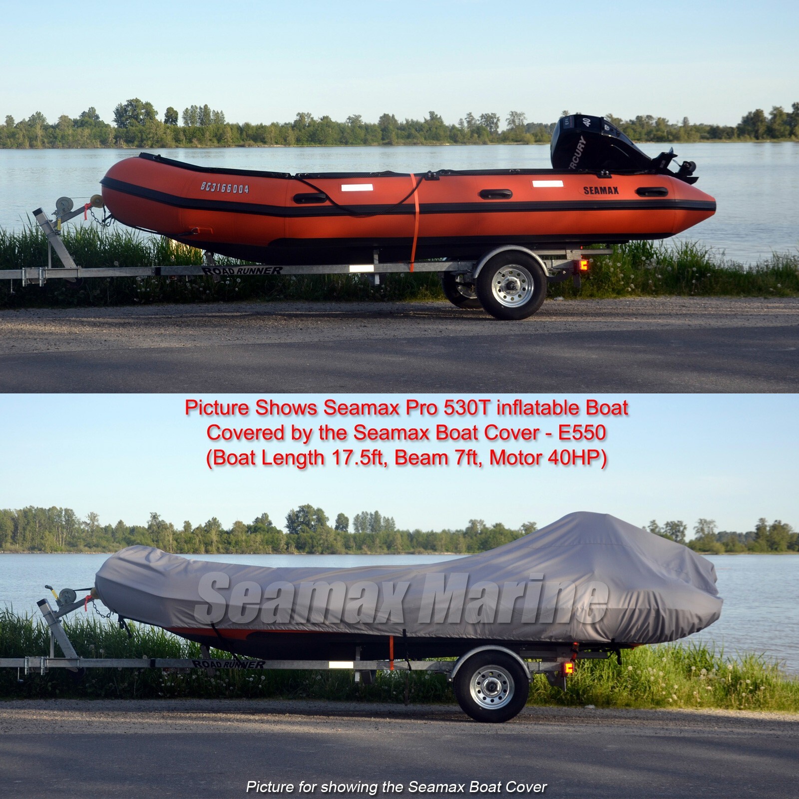 Seamax Inflatable Boat Cover, C Series for Beam 5.3-5.7ft, Length 9.9-13.8ft