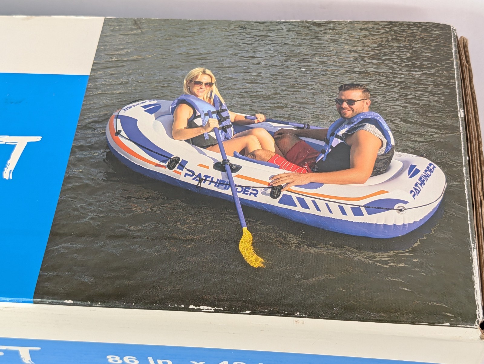 Pathfinder 4 Person Inflatable Raft Boat Pump 2 Oars Kayak River Rafting Beach