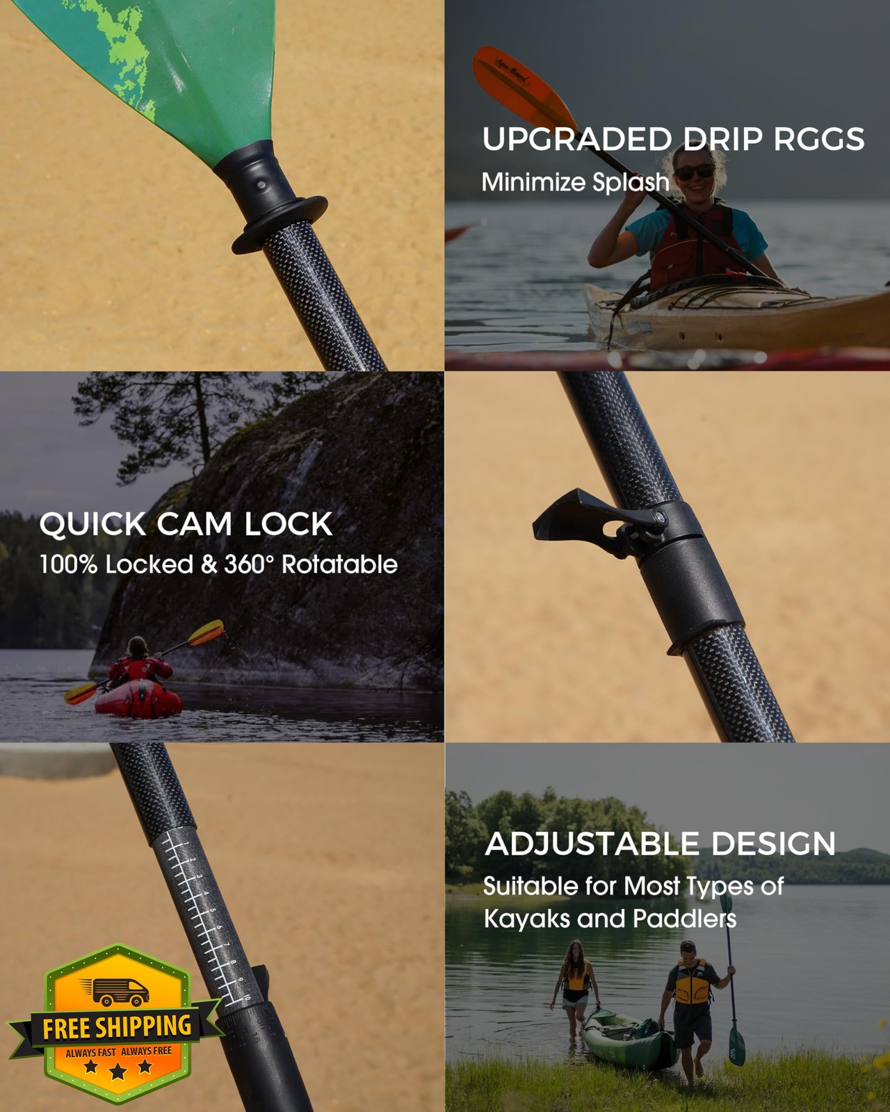 HIKULA Carbon Fiber Kayak Paddle Dolphin Green