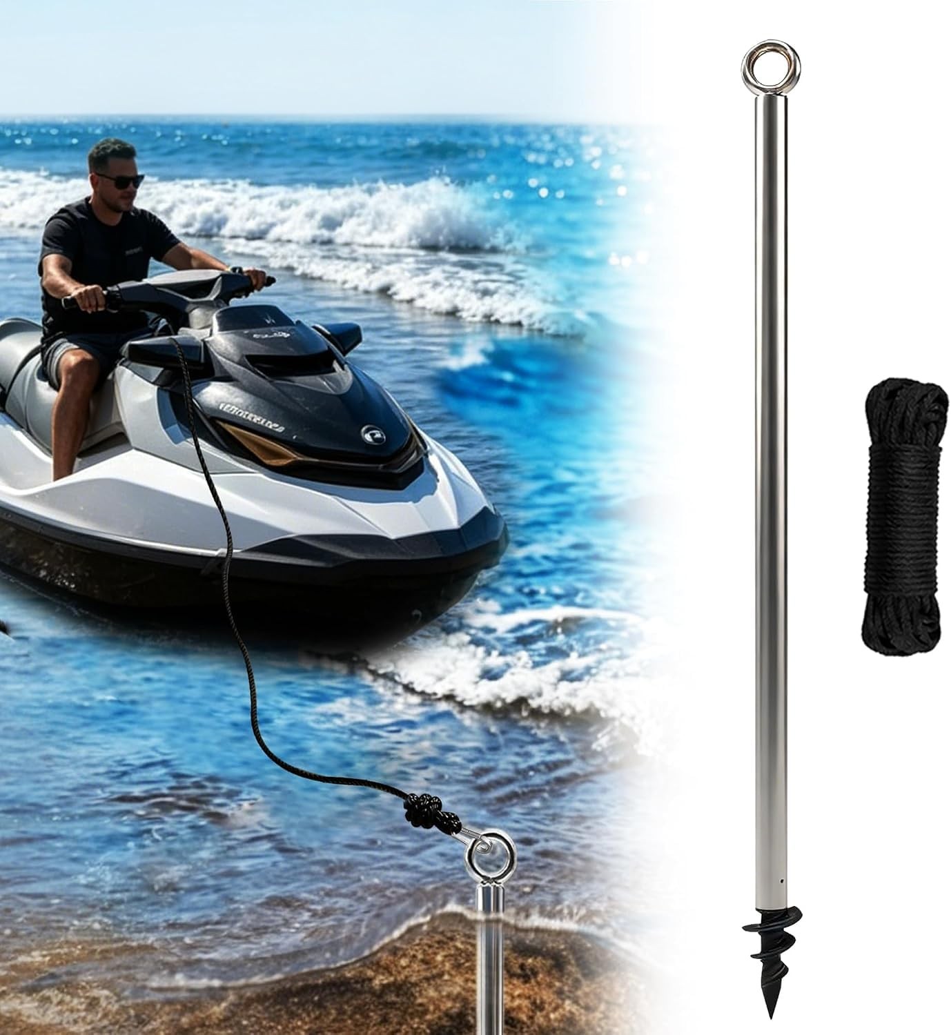 32″ Boat Sand Anchor for Shallow Water, Aluminum Screw-in Sandbar Anchor with…
