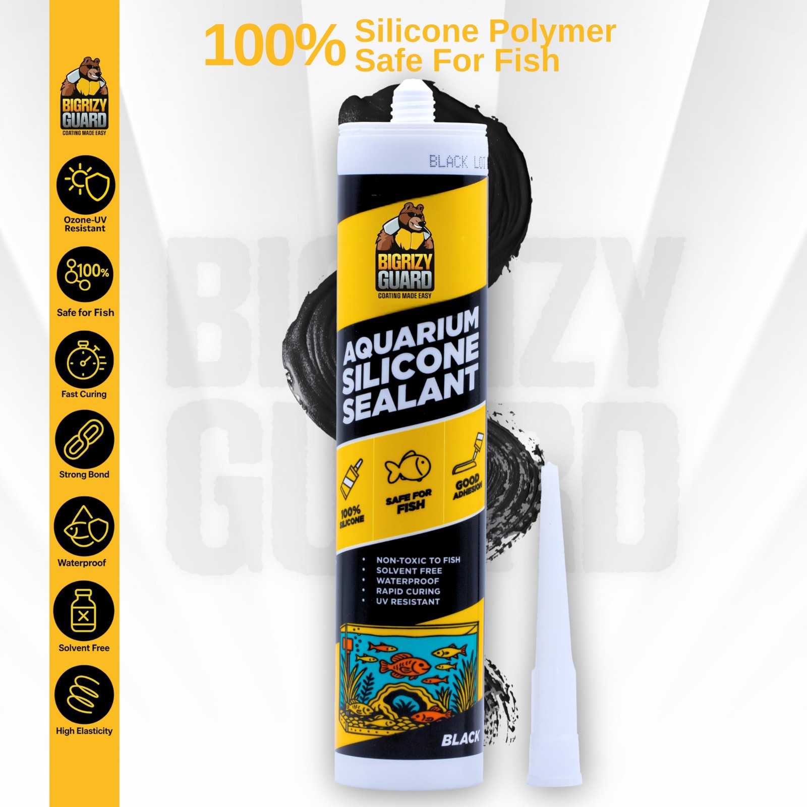 Bigrizy Guard Aquarium Silicone Sealant Black 10.14 Fl oz 1 Pack,