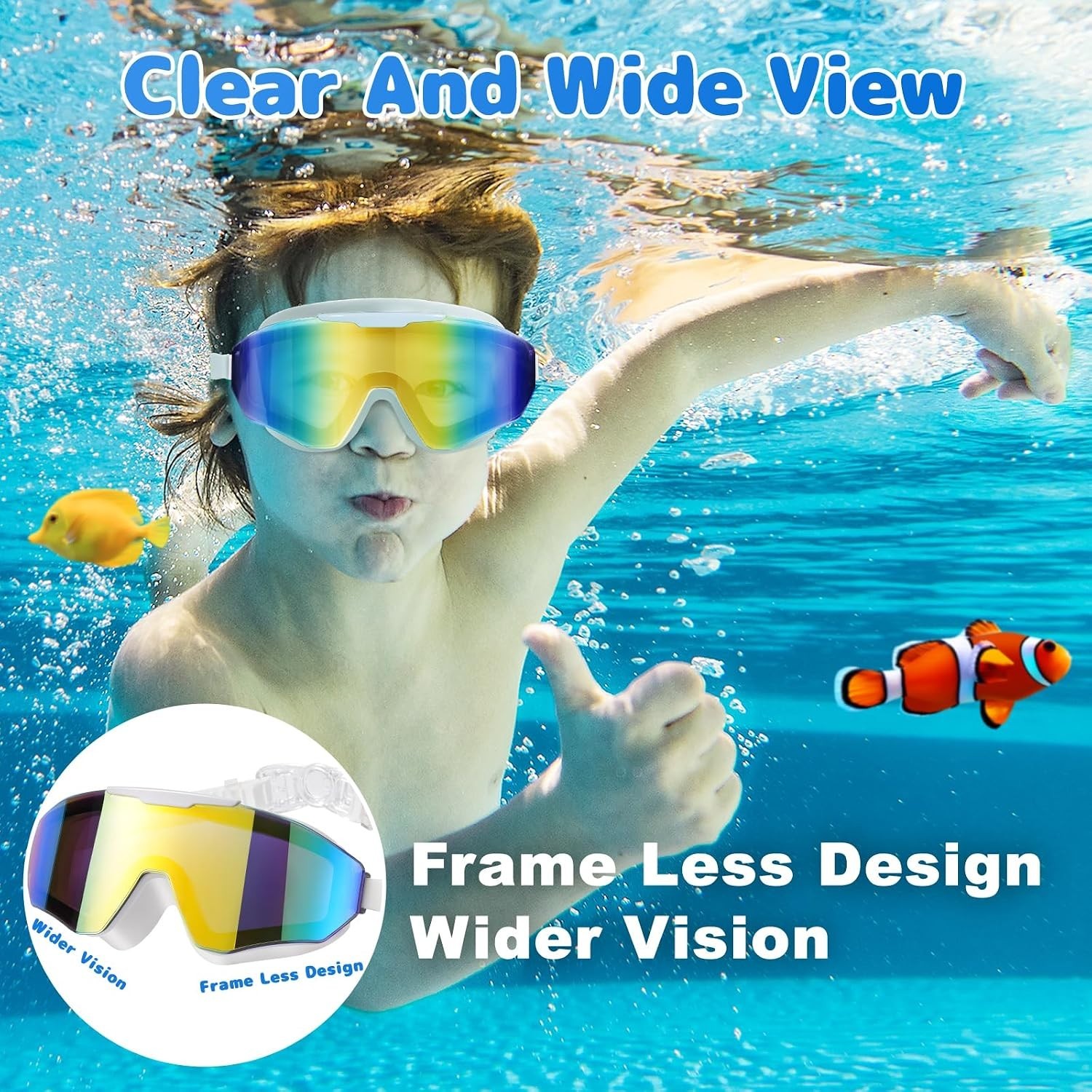 Kids Swim Goggles, 2 Pack, Age 8-16, Anti-Fog, UV Protection