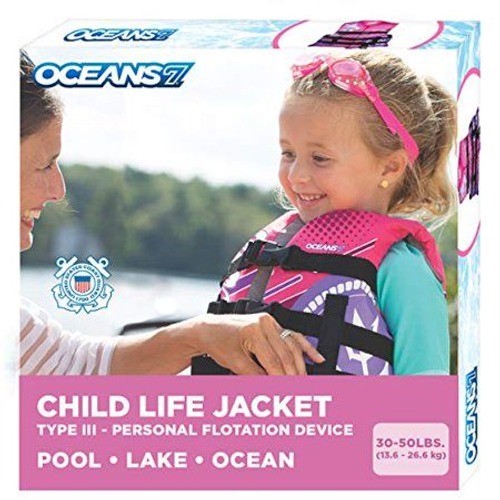Oceans7 Comfortable Flex-Form-Fit Open-Sided Design Pink Life Jacket Kids NEW