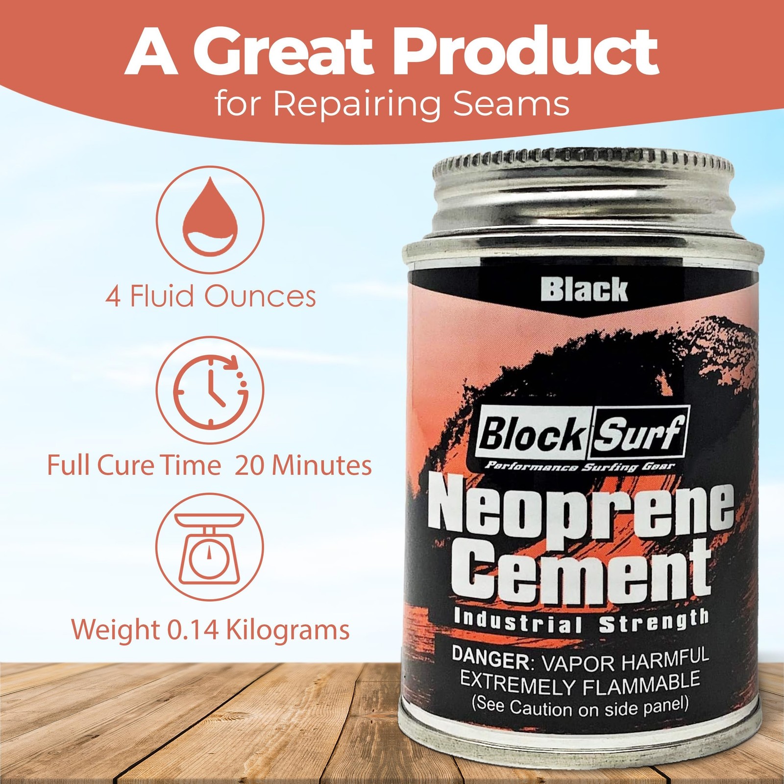 BLOCKSURF Neoprene Cement 4 fl oz | Wetsuit Repair Adhesive | Strong, Flexibl…