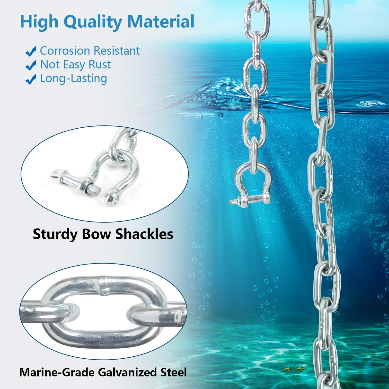 Anchor Chain, Galvanized Anchor Chain,1/4in x4ft Anchor Chain for Boat,Boat A…