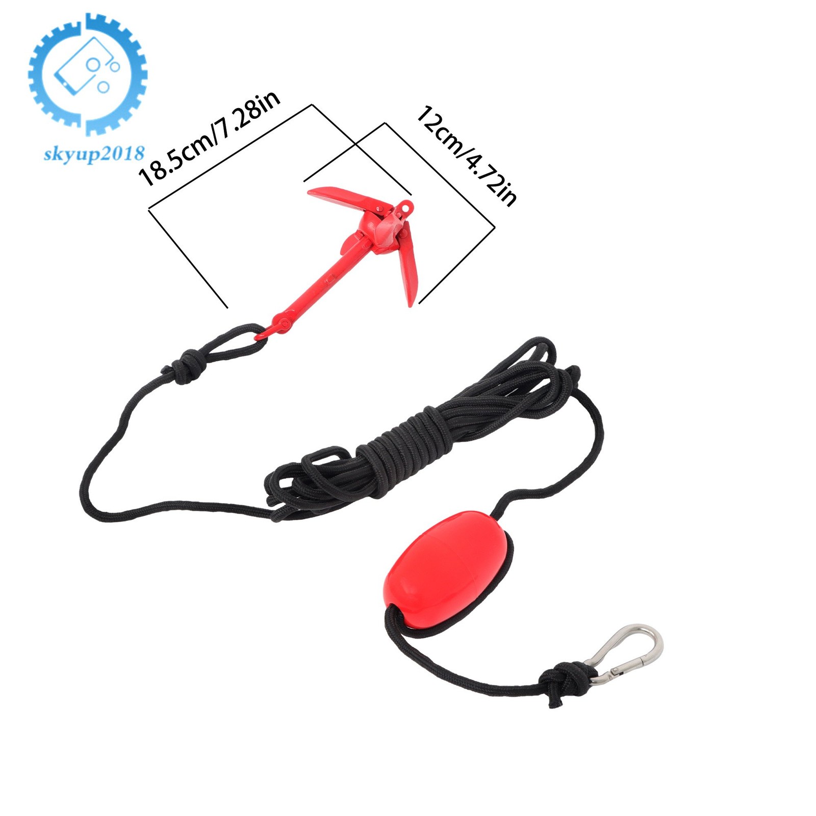 For Canoe Kayak Raft Boat Jet Ski Red 1.5Lb w/26.2 Ft Rope Folding Anchor Kit