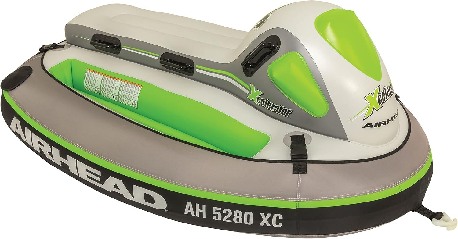 XCELERATOR 2 Rider Towable Tube for Boating White/Green/Gray