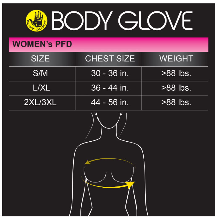 Body Glove Women’s Adult Neoprene PFD Life Jacket and Vest, Dual Size Pink