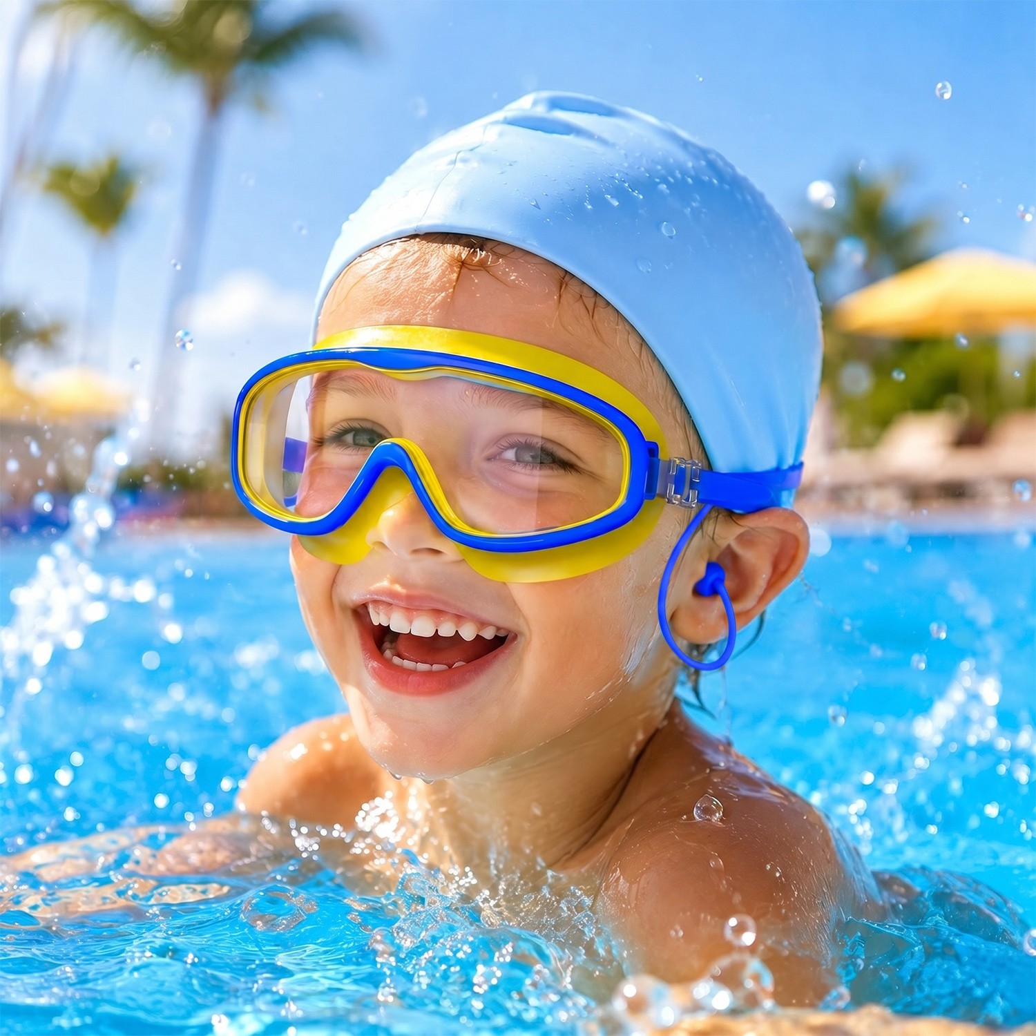 2PCS Kids Swimming Goggles And Swim Cap Set for 3-15 UV Protection Anti-Fog Pool