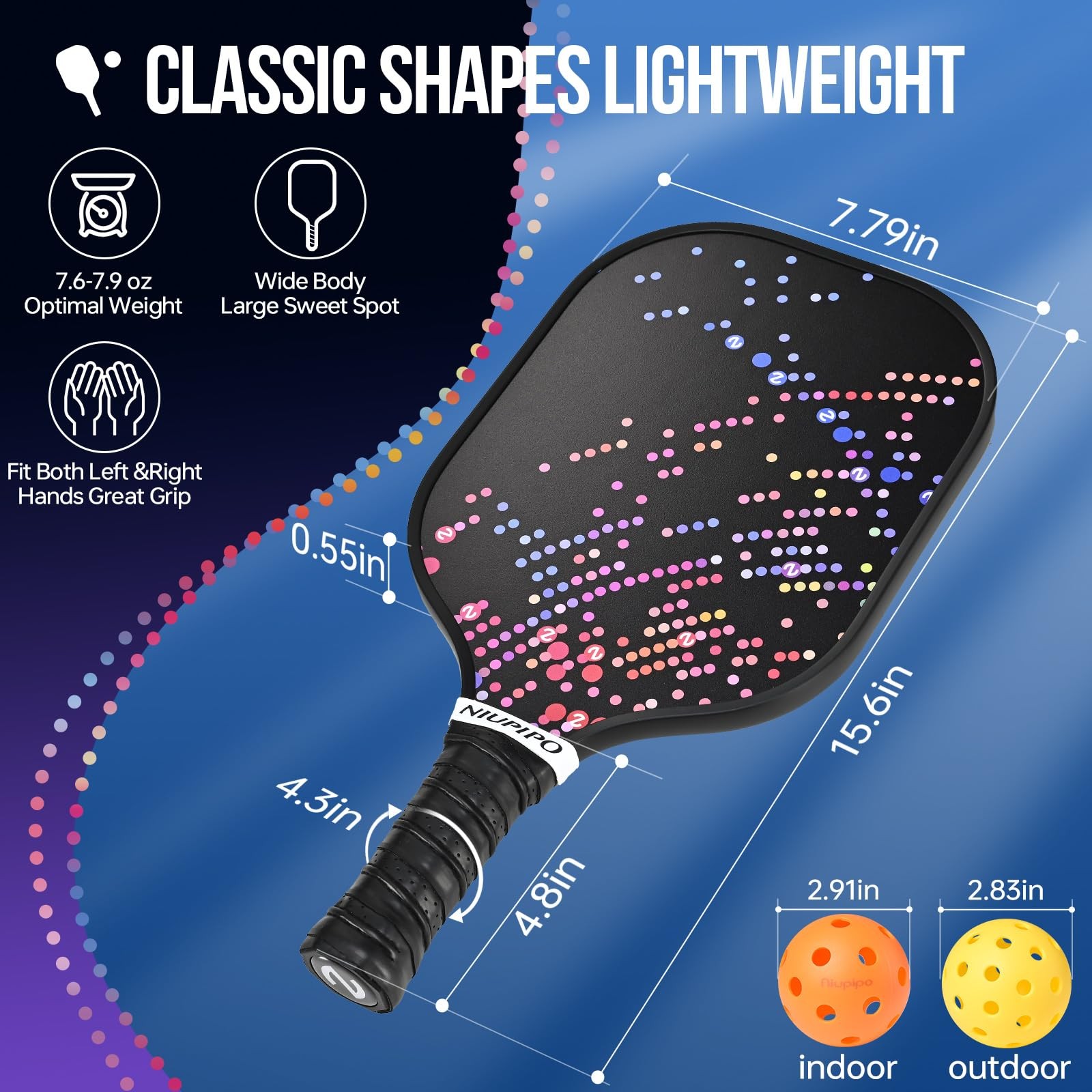 Niupipo Pickleball Paddles Fiberglass Surface Pickleball Set Lightweight Pickle
