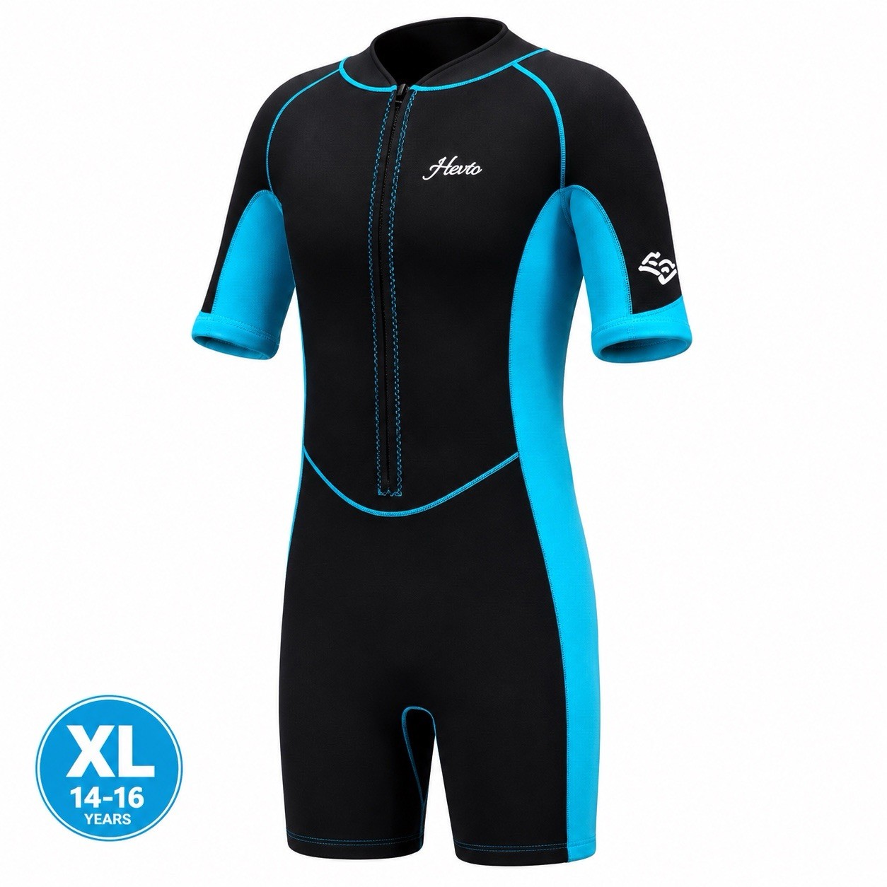 Hevto Kids Wetsuit XL 14-16 2mm Shorty Front Zip Swim Surf Blue