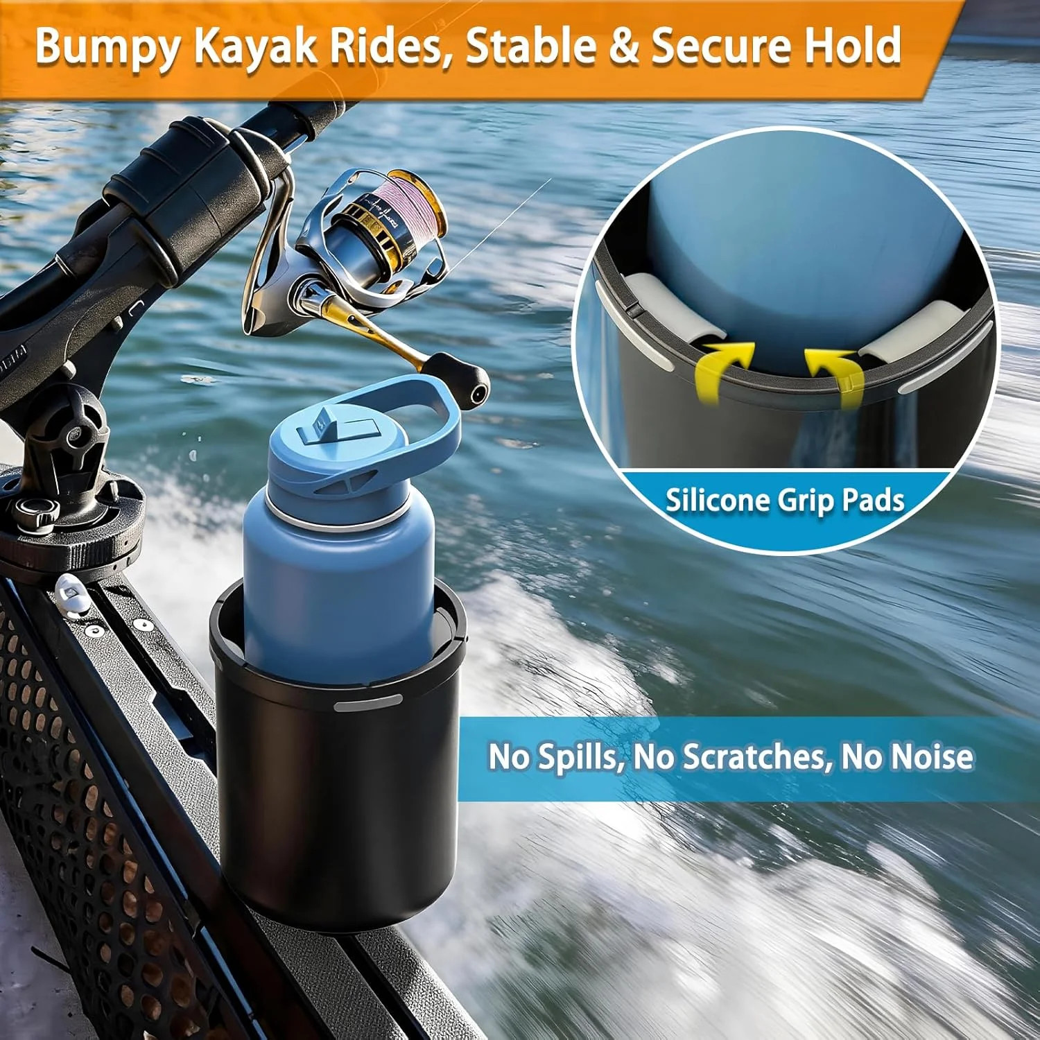 Upgraded Kayak Cup Holder with Track & Clamp Mount, 360° Adjustable Cup Holder F