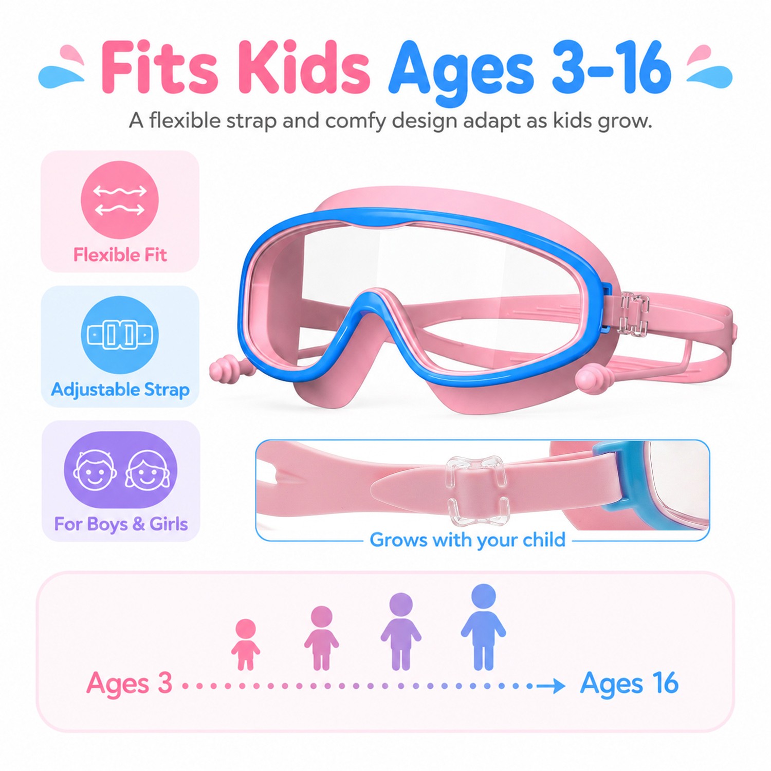 2PCS Kids Swimming Goggles And Swim Cap Set for 3-15 UV Protection Anti-Fog Pool