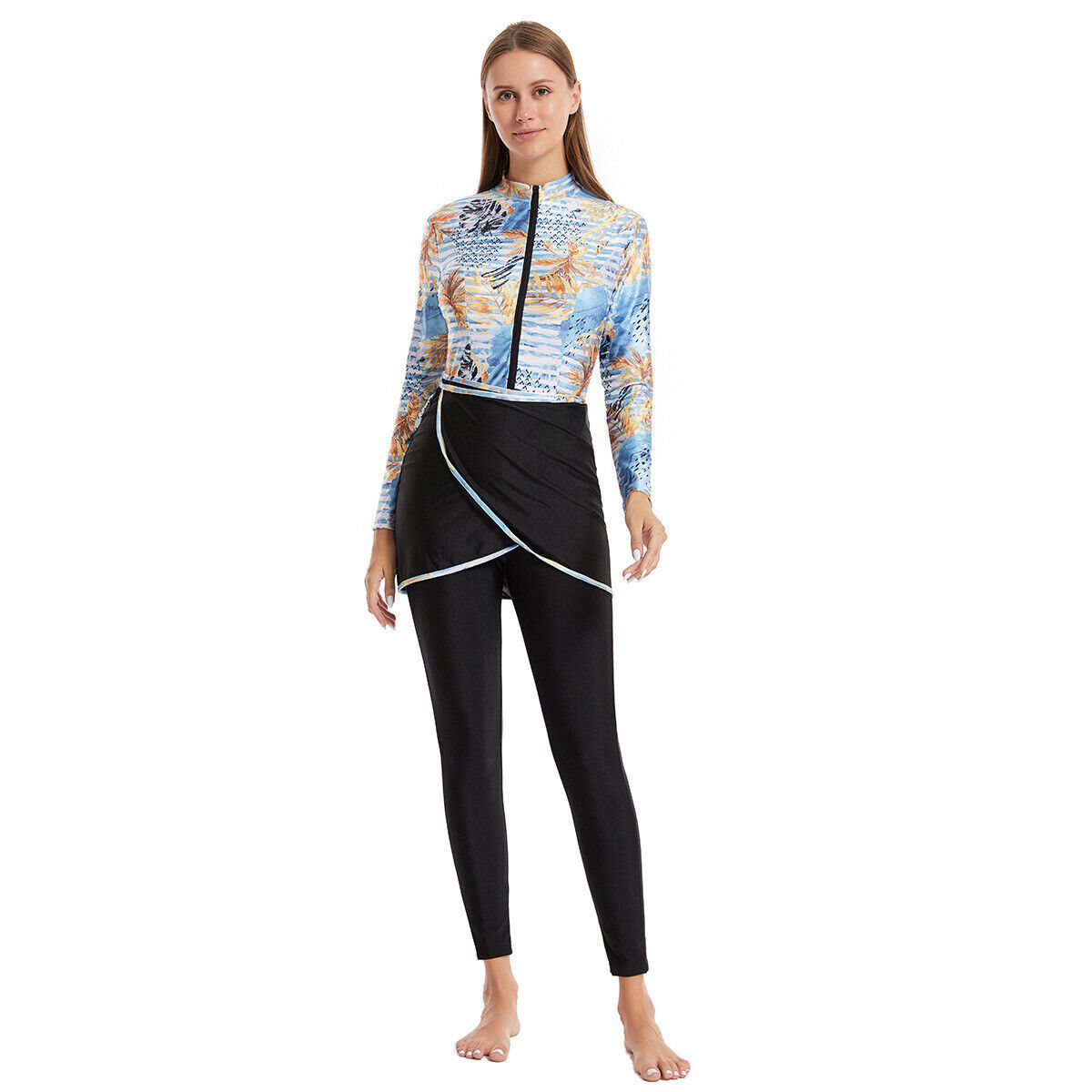 Swimwear Set Women Muslim Printed Elastic One Piece Swimwear Beach 3 Piece Set