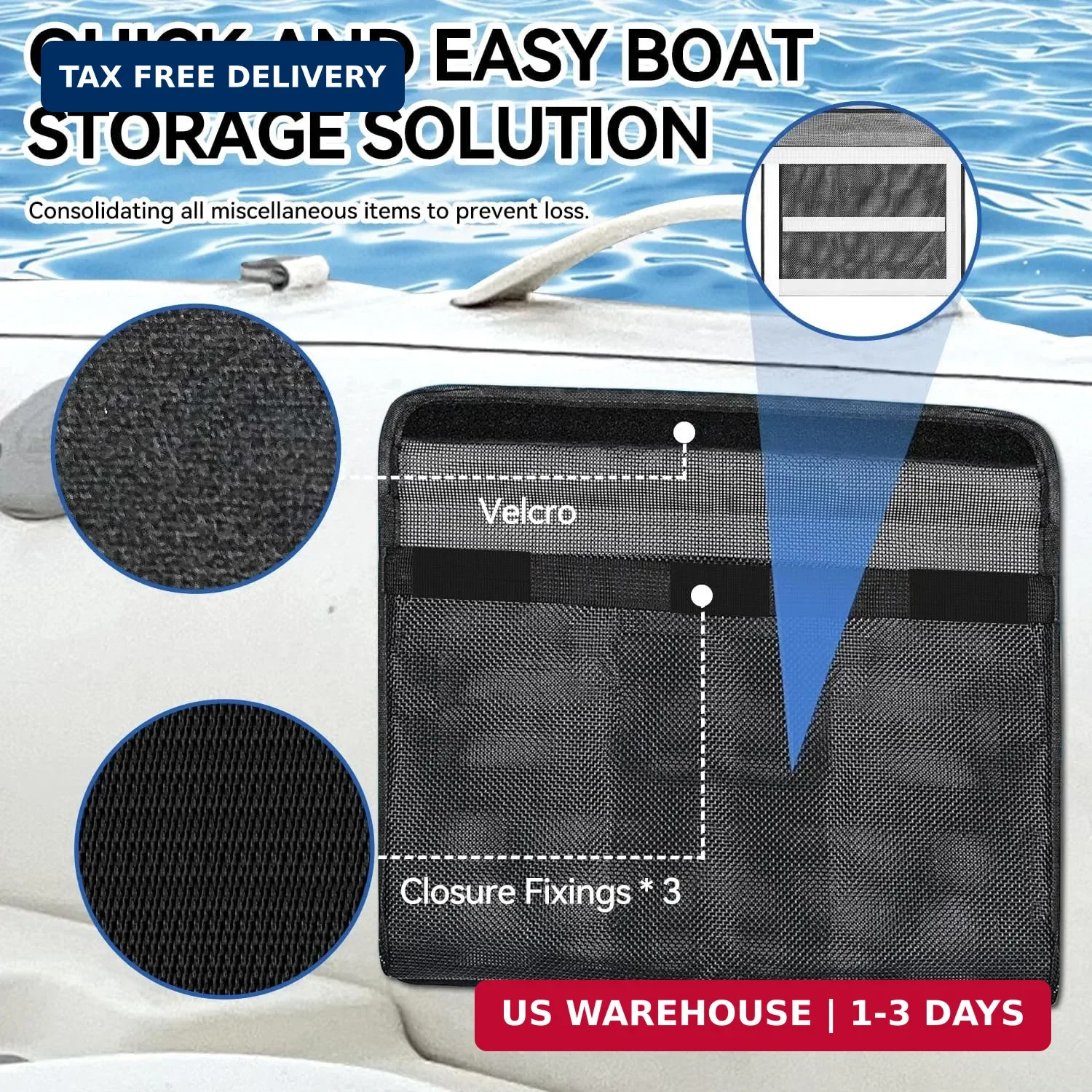 Boat Storage Bag, Boat Storage Caddy Organizer, Reflective Leak-Proof Mesh Bag w