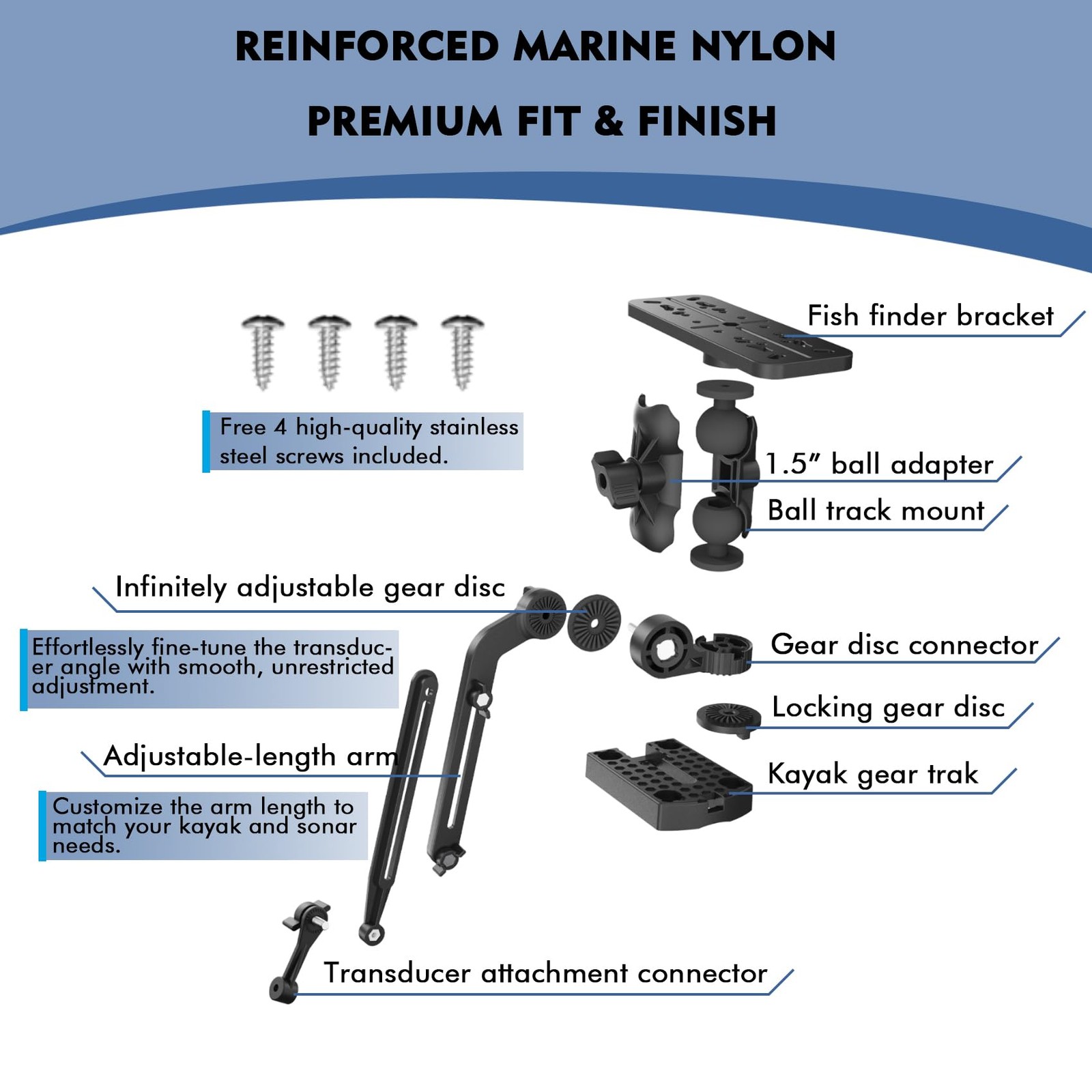 Universal Kayak Fish Finder Mount with Transducer Arm Adjustable 914 Tool-Free