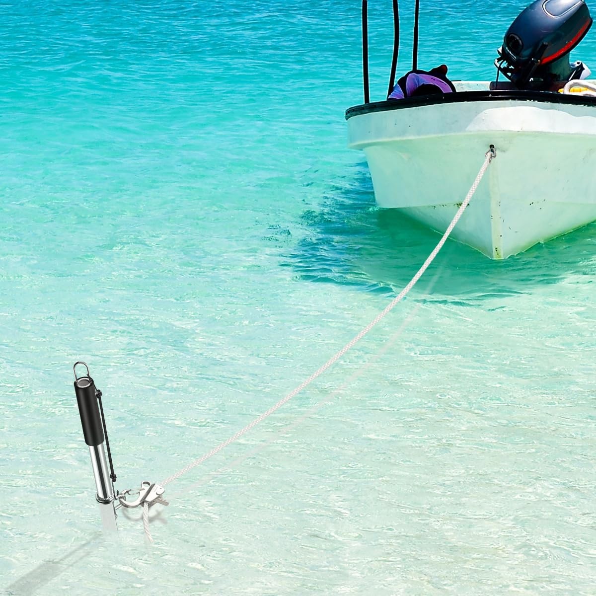 Sand Spike Boat Anchor Kit with Rope and Stainless Steel Anchor Slide Hook fo…