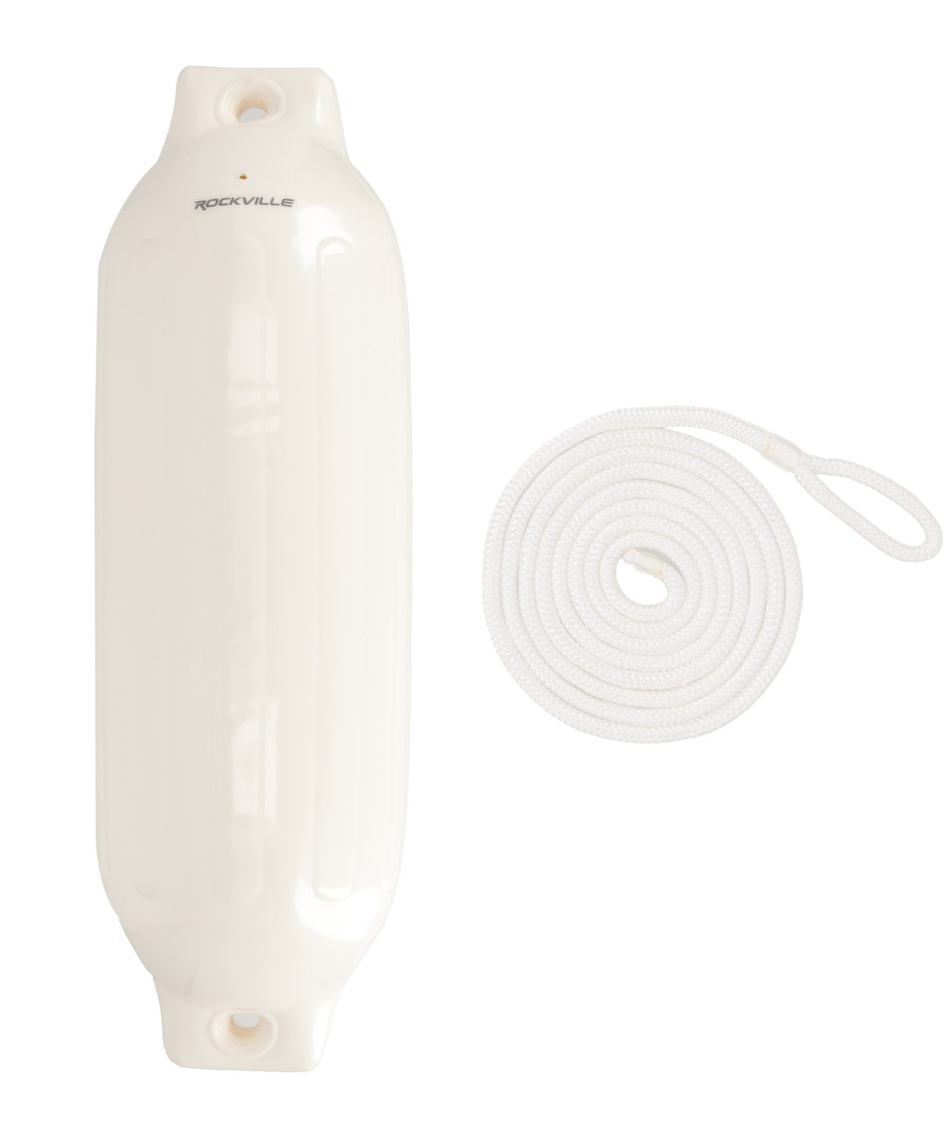 Rockville FEN185-WHITE 8.5″ x 27″ Boat Fender + 10 Foot Line Marine Bumper