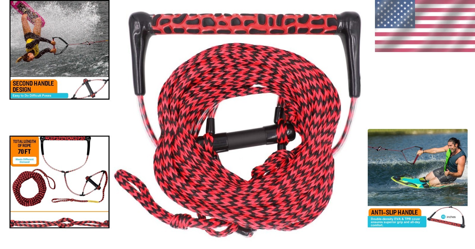 High-Tensile Wakeboard Tow Rope, 2200 Lbs Strength