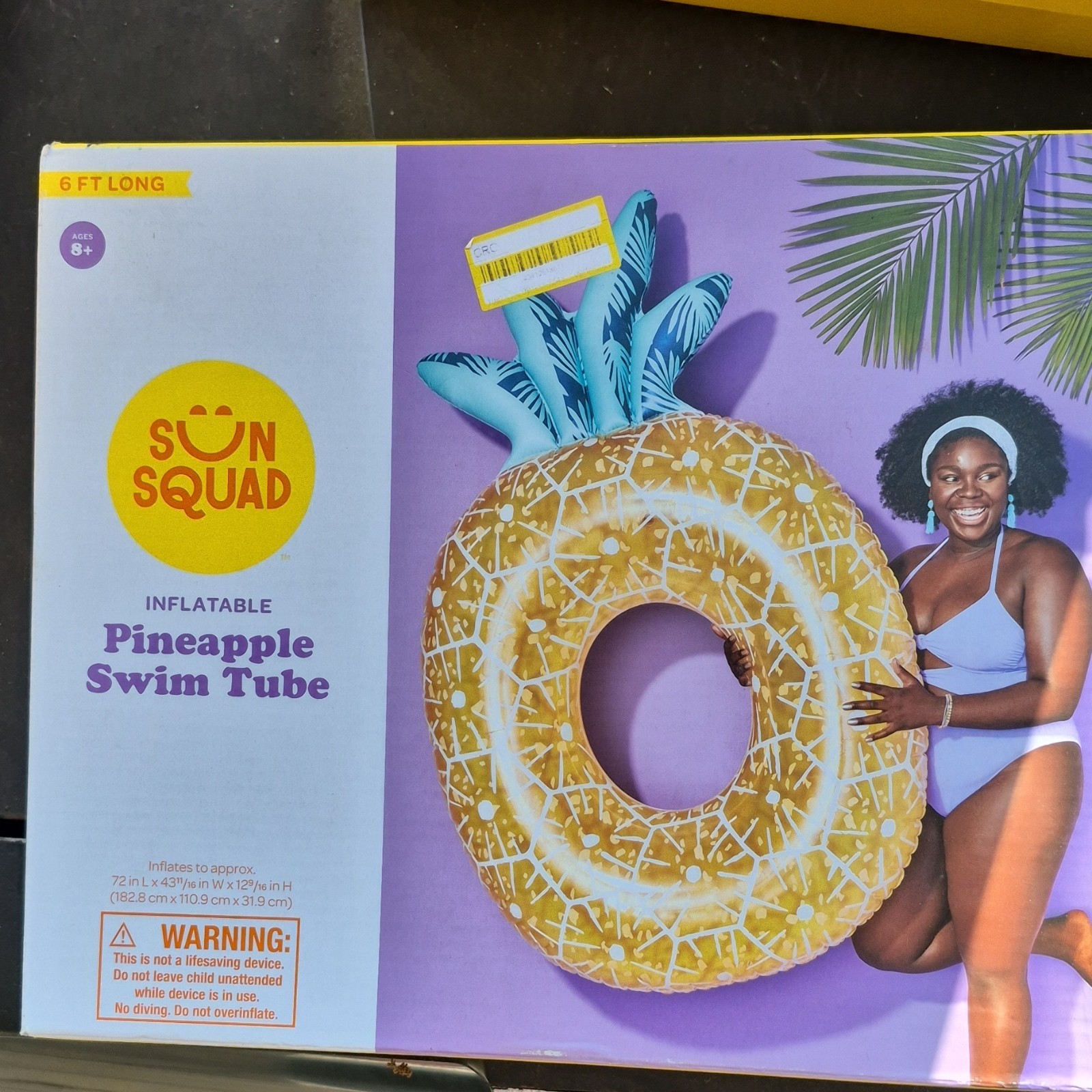 Sun Squad Pineapple Swim Tube Inflatable 6 ft Long F307084-09/22