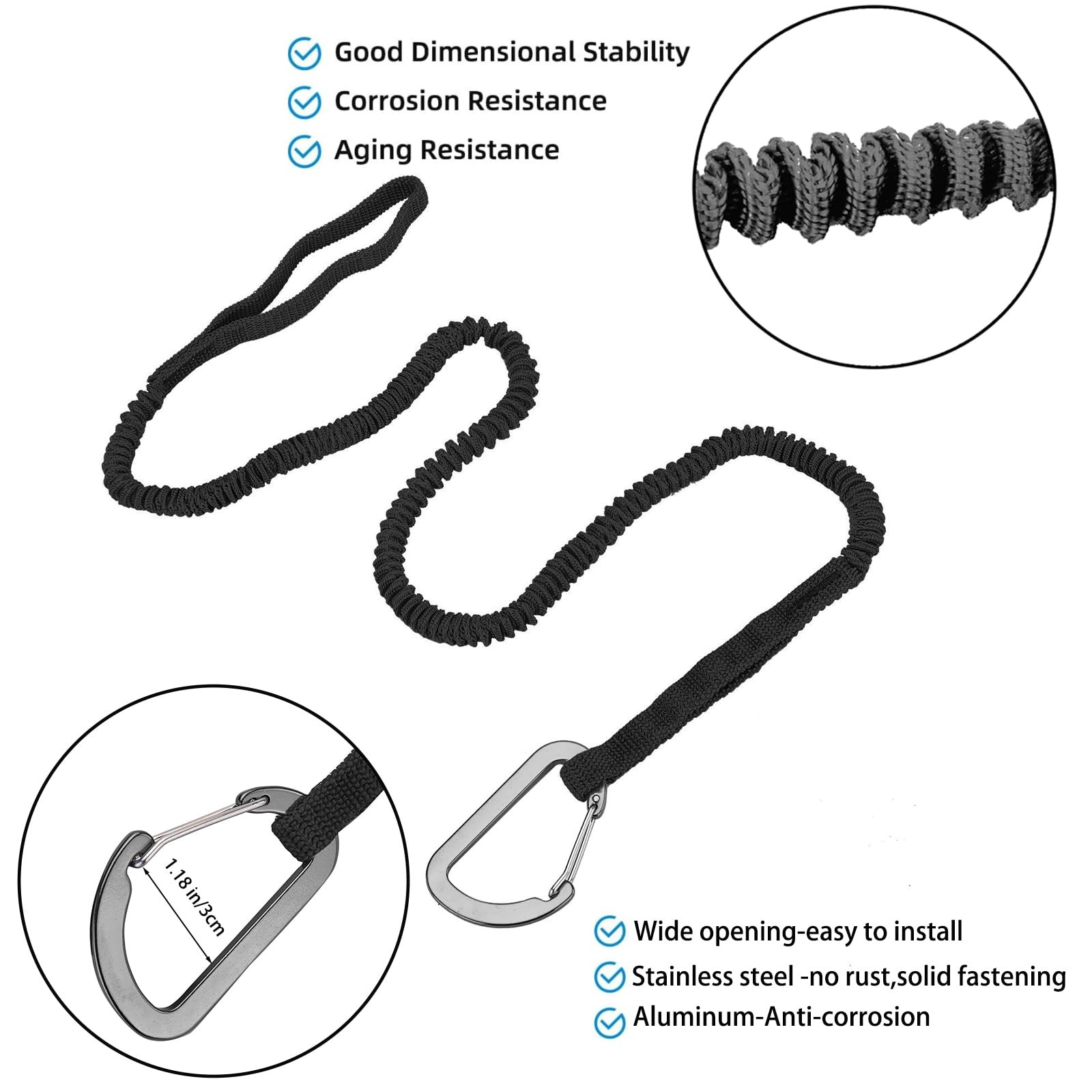 MOOCY 4 pack kayak paddle leash 3-7ft black