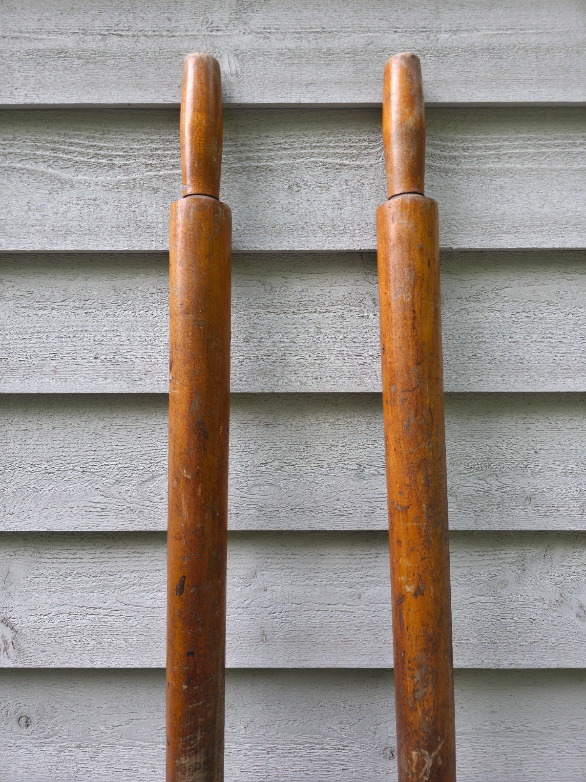 NICE VINTAGE Old Wooden BROWN Paddles Oars with OARLOCKS Measures 78″