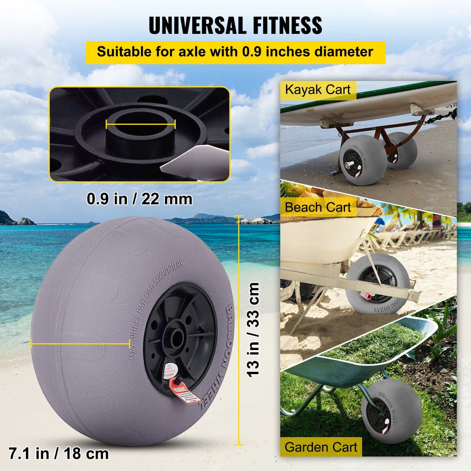 Uimoso Balloon Beach Wheels Replacement Tires 13″ TPU 121 LBS Load Capacity