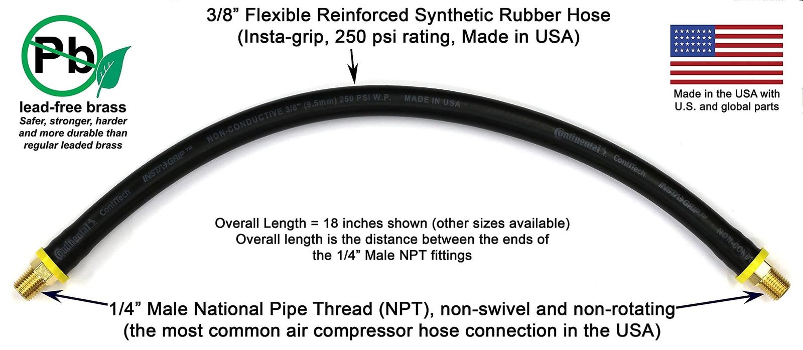 18-inch Short Air Compressor Hose: 1/4″ Male NPT To 1/4″ Male NPT Connections…