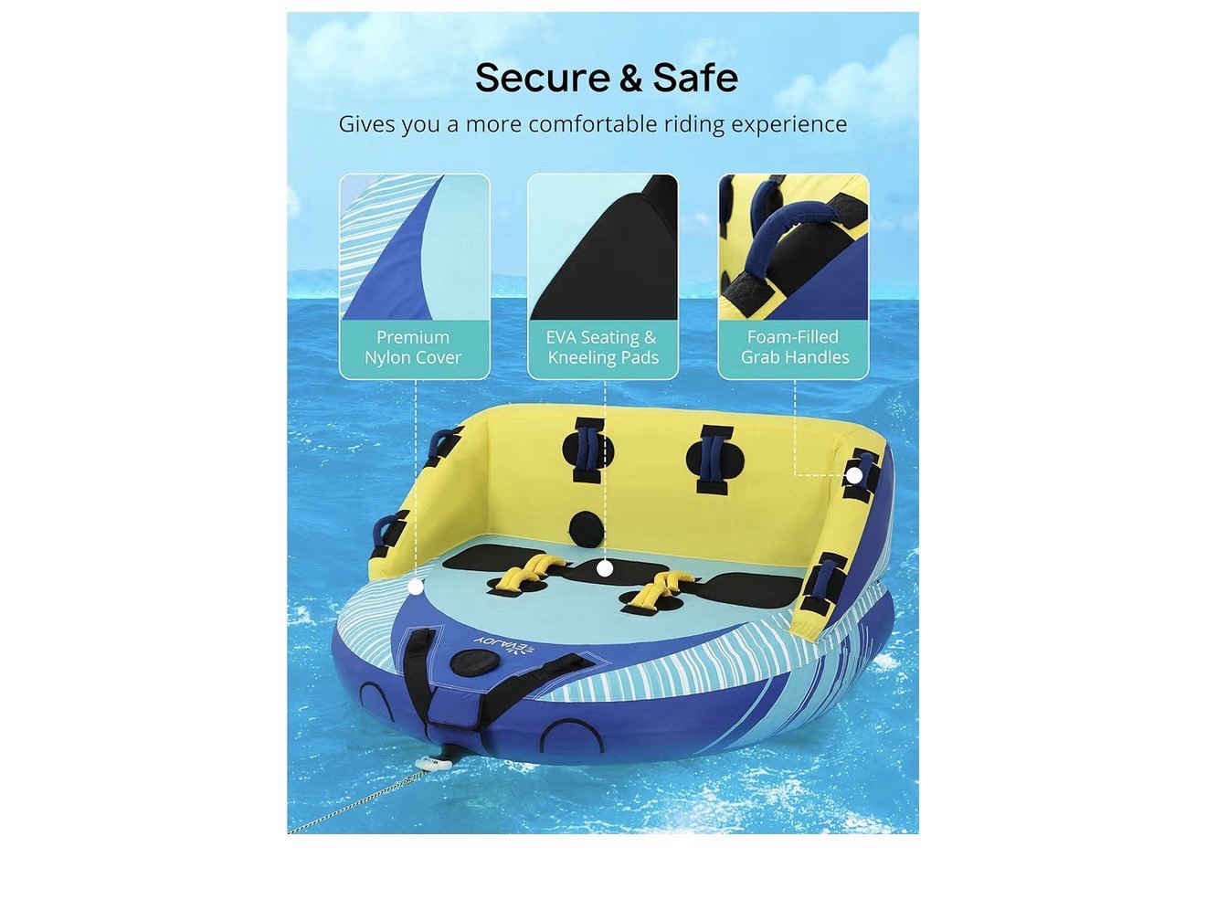 EVAJOY 3-Person Towable Inflatable Boat Tube Water Sports Boating