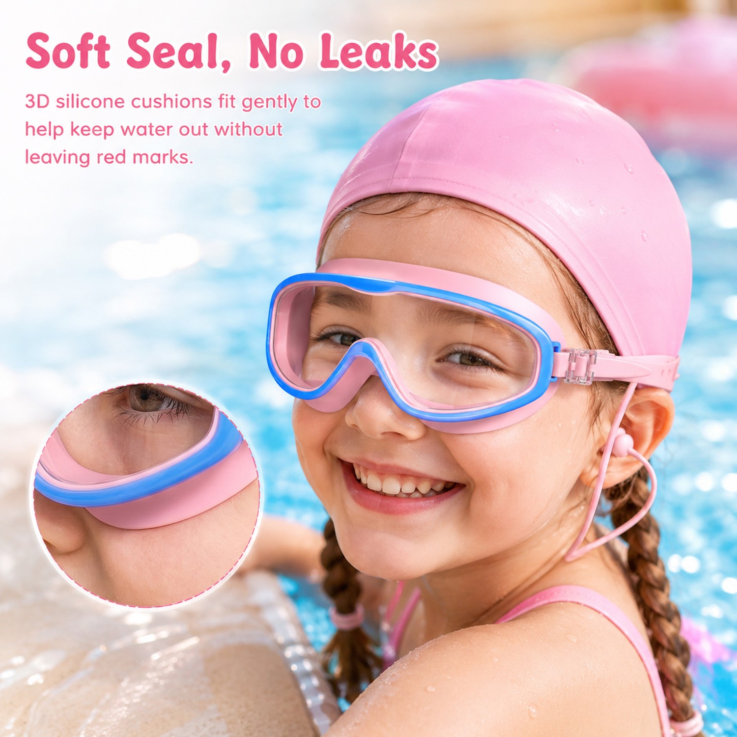 2PCS Kids Swimming Goggles And Swim Cap Set for 3-15 UV Protection Anti-Fog Pool